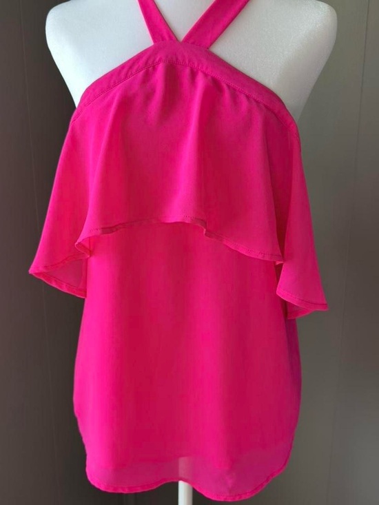 Naked Zebra Tops - Hot Pink Halter Ruffle Neck Blouse